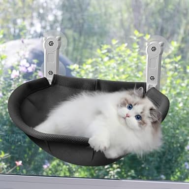 Homegroove Cat Window Perch, 18 x 12 Inch Foldable Cat Hammock for Window with Sturdy Metal Frame, Breathable Cordless Window Bed for Resting Seat for Indoor Cats (Black, 45 x 30 CM)