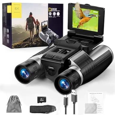 2.4" LCD Digital Binoculars with Camera 12X32 Binoculars for Adults 48MP 2.5K Videos HD for Bird Watching, Concerts and Outdoor Adventures 32GB