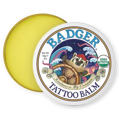 Badger Tattoo Aftercare Balm | Organic Tattoo Butter with Tamanu & Coconut Oil to Moisturize, Protect New & Healed Tattoos | Helps Restore Dry Skin & Keep Ink Vibrant | Light Herbal Sweet Scent (50g)