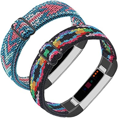 Adjustable Elastic Nylon Bands for Fitbit Alta and Alta HR, 2-Pack Braided Stretchy Wristband, Sport Replacement Band for Men and Women