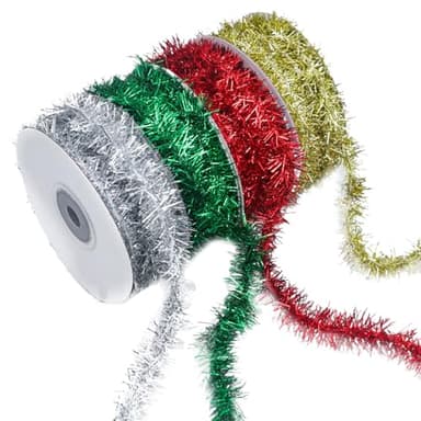 4 Colors Christmas Tinsel Garland,Mini Tinsel Garland for Christmas Tree Decorations,Twist Tinsel garland Decoration for DIY Crafting,Tree,Wrapping Gift,Party,Home