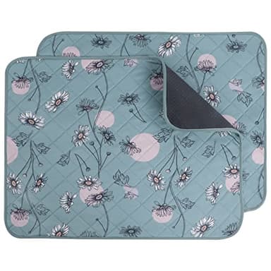 IEUUMLER Washable Pee Pads for Dogs, 2 Pack Waterproof & Non-Slip Pack Whelping Pad, Reusable Washable Puppy Potty Training Pad with Fast Absorbent for Playpen FC013 (60*45 cm-2 pcs, Green Daisy)