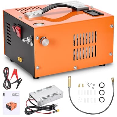 PCP Air Compressor 4500PSI, 30MPa 300Bar Portable Air Rifle Pump, 300W Oil/Water-Free High Pressure PCP Compressor, 8MM Quick-Connector, Powered by 220V AC or 12V Car Battery for Paintball Diving Tank