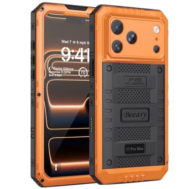 Beeasy for iPhone 17 Pro Max Case, Waterproof and Metal Military Grade Protection Cover, Heavy Duty Shockproof Case with Built-in Screen Protector, Dustproof, Dropproof, Snowproof, Orange