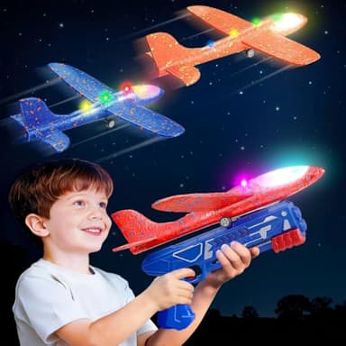 Winstico Boys Toys Age 4 5 6 7 8 9 Year Old Boy Gifts, Airplane Launcher Toy with 3 Pack Foam Glider Planes, Outdoor Garden Toys Birthday Present Gift for Kids Age 3 4 5 6 7 8 9 Year Old Boys