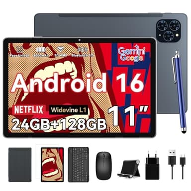 Zenva The World's First Android 16 Tablet,11 Inch Tablet with Pen and Keyboard Kits,Gemeni AI Android Tablets,24GB RAM 128GB ROM /2TB TF,T7250 CPU, 8000mAh Fast Charging, Widevine L1-4 Year Warranty