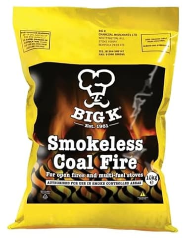Big K Products Smokeless Coal SCF10-AMZ-1PK, 5-6 Hour Burn Time for Open Fires & Multi-Fuel Stoves, Clean, Efficient, Sustainable Heating - 1 x 10kg Bag