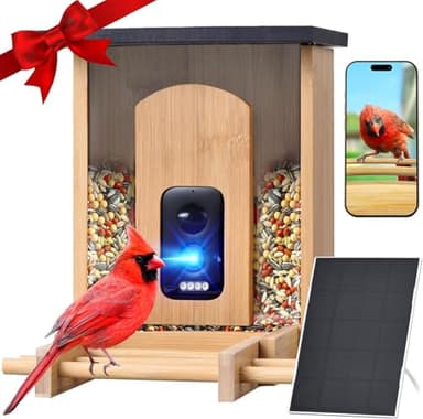 Smart Bird Feeder with Camera, Premium Bamboo Camera Bird Feeder, 2K HD Came Solar Powered, AI Auto Identify 16000+ Bird's Species, Bird Watching Camera for Bird Lovers