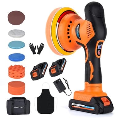 Protmex Cordless Car Buffer Polisher, 6IN Car Buffers And Polishers Kit, 6 Variable Speed Car Polishing Kit, 2*21V 2.0Ah Batteries Cordless Polisher For Car Detailing/Polishing/Waxing/Scratch Removing