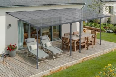 Cazeboo KLEO Carport Car Shelter Roof Terrace – 18 m² 6 x 3 m Aluminium Anthracite Grey Polycarbonate Anti-UV – Heavy Duty Anti-Rust Pergola – Rain Snow Sun Protection – 625 x 300 cm