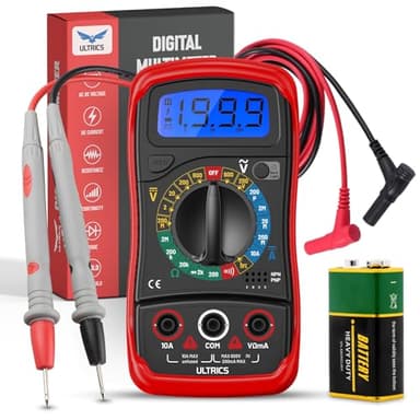 ULTRICS Digital Multimeter, Voltmeter Ammeter Ohmmeter with Test Leads Backlight LCD Display, Multi Tester Measures OHM AC DC Voltage Current Resistance Circuit Continuity Diodes Electric Tester