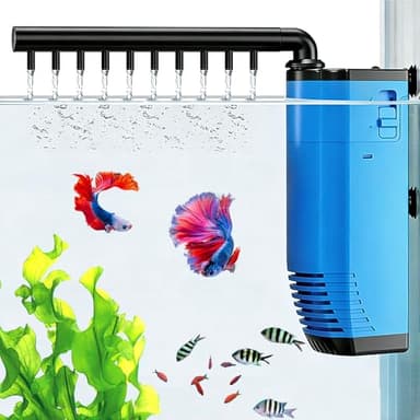 Fish Tank Filter, 3 in 1 Aquarium Filter, 3W Built-in Filter Pump, Low Noise Design with Spray Rod, 210L/H, with Oxygenation Function for 30-80 L Fish Tank, for Aquariums, Turtle, Fish, Shrimp (Blue)