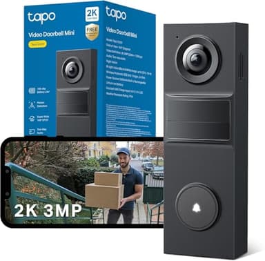 Tapo D205 2K 3MP Battery Doorbell Wireless, No Monthly Fee,160° FOV Ultra-Wide,Video Doorbell Wireless,2 Way Audio, TP-Link AI Detection,180 Days Battery,IP54,APP Control, Alexa/Google Home