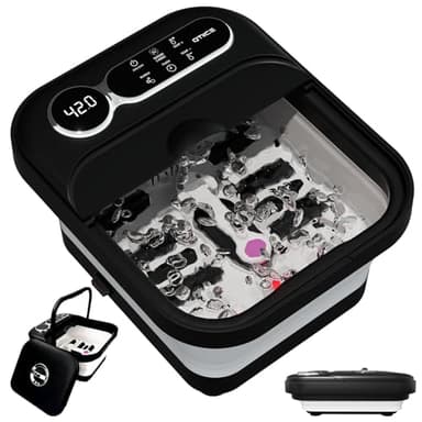 Qtiice Collapsible Foot Spa and Massager with Heater,Foot Bath Bowl with Temperature Control,6 Massage Rollers,Bubbles,and Vibration,Pedicure Tub for Relieve Foot Pressure(Black)