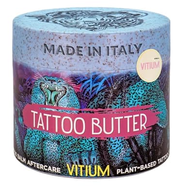 VITIUM Tattoo Butter 100ml, Vegan Tattoo Aftercare Balm for New & Healed Tattoos, Professional-Grade Organic Plant Based Moisturiser, Non Greasy Colour Care, Made in Italy