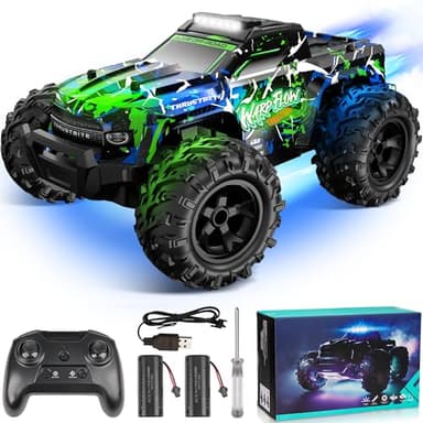 BAZADER Remote Control Cars RC Truck 1:18 RC Car with LED Light 2.4GHz All Terrain Off Road Truck Toys - High Speed 25KMH+ with Spray 60 Mins Playtime Fast Racing Toy for Kids Adults