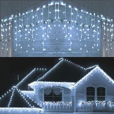 SHATCHI 240LEDs Waterfall Icicle Christmas Lights Cool White - Multifunction 8 Modes, Timer Clear Cable Indoor/Outdoor Low Voltage Waterproof Curtain Light Christmas Decoration