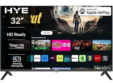 HYE TV - Smart TV, 32" Screen Size, HD Ready Resolution, Apple AirPlay, Samsung Tizen OS & Gaming Hub, Versatile Connectivity, Black, Perfect For Streaming, Gaming & Entertainment - 32HDS1008