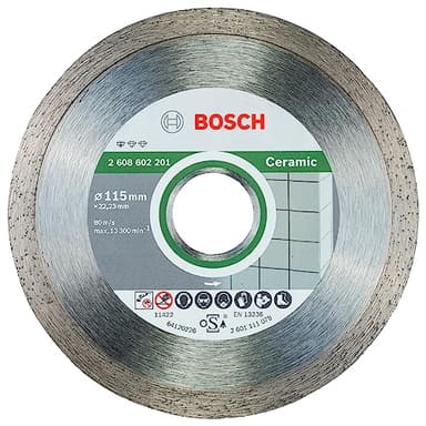 Bosch Professional 1x Diamond Cutting Disc Standard for Ceramic (for Stone, Tile, Ceramic, Ø 115 x 22,23 x 1,6 x 7 mm, Accessories for Angle Grinders)