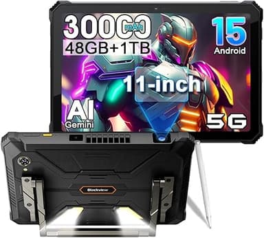 CHANDUELEC Active 12 PRO Projector Tablet,Android 15 Rugged Tablet,48GB RAM+1TB ROM, 30000mAh Dual 5G 11'' Display Outdoor Tablets,108MP+50MP Camera,Camping Light/WiFi 6E/BT 5.4/GPS