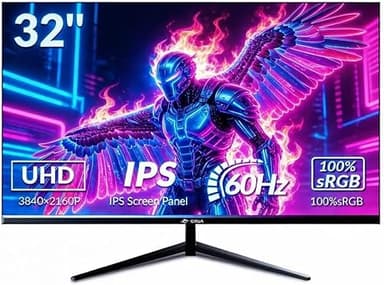 CRUA 32 Inch 4K UHD Monitor (3840x2160), IPS,60Hz Refresh Rate, 100% sRGB, AMD FreeSync, 178° Viewing Angle, HDMI/DisplayPort, VESA 100x100mm Mount Compatible, Tilt Adjustable - Black