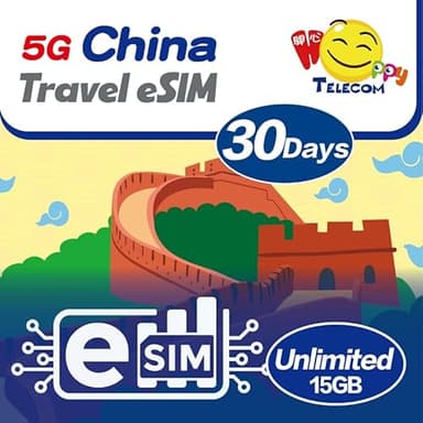 eSim Devices Only | Happy 5G eSim Mainland China 30 Days Unlimited Data travel eSim |15GB of 5G High-Speed Data Then 128kbps | Included Xinjiang & Tibet | Support All eSim Devices | No Registration