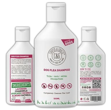 Dog Flea & Tick Shampoo for Itchy Skin 500ml - Medicated Flea & Tick Cleanser for Sensitive and Smelly Dogs - Antibacterial & Anti-Fungal Grooming Product