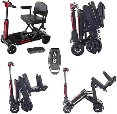 Automatic Folding Mobility Scooter, 22 KG Lightweight, Auto Folding Travel Scooter, Magnetic Brakes, Aluminium Frame, 180W Brushless Motor, Flip Up Arm Rest, 20 KM Removable Battery, Remote Control