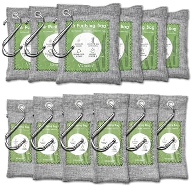 Bamboo Air Purifying Bags, 12 Pack, Activated Charcoal Odour Absorber, Moisture Absorber, Natural Car Air Freshener, Shoe Deodoriser, Home, Pet, Closet Odour Eliminators (Essential 12 Pack)