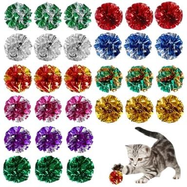 Vin Beauty 30 Pcs Cat Crinkle Balls Toy 2.36 Inch Interactive Crinkle Balls for Cats, Colorful Chew and Chase Training Activity Cat Toys for Indoor Kittens to Keep Fit Active