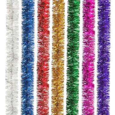 7 PCS Christmas Tree Hanging Tinsel Decoration, Colorful Christmas Tinsel Garland, Metallic Tinsel for Indoor & Outdoor Party Decor