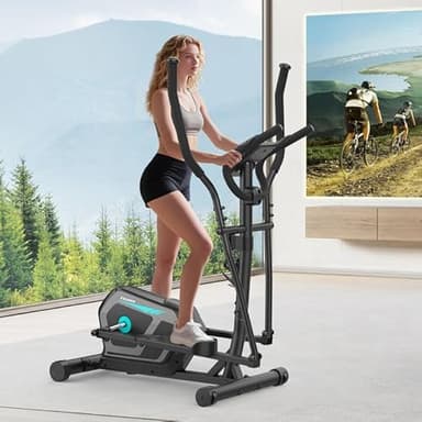 Neezee Cross Trainer for Home, 16 Levels Magnetic Resistance Elliptical Machine, App Compatible, Ultra-Quite Cross Trainers with LCD Monitor, Pulse Sensor for Home Gym, Weight Capacity 130KG