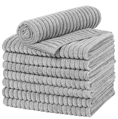 gryeer Microfibre Tea Towels, Thick, Soft, Super Absorbent and Lint Free Kitchen Towels, 45 x 65 cm, Pack of 8, Grey
