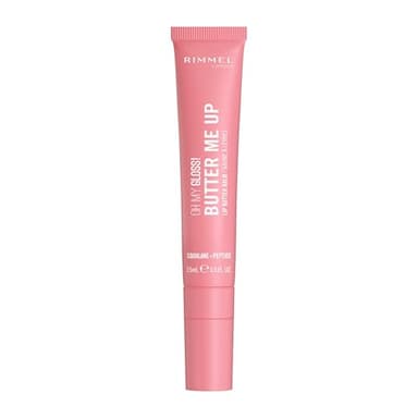 Rimmel Oh My Gloss! Butter Me Up, 002 Bubble Gum, Moisturising Lip Butter Balm, Glossy and Sheer Tint, Ultra-Hydrating, Enriched with Squalene and Peptides, Lip-Hugging Applicator, Vegan, 15ml