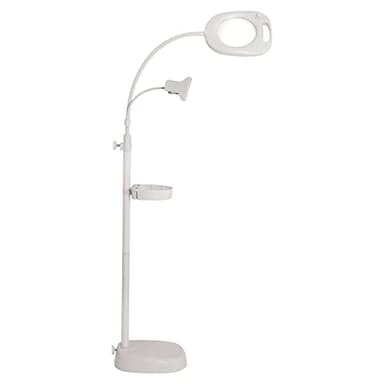 PURElite Magnifying LED Craft Lamp - Floor Lamp, Table Lamp & Clip-on Light with Chart Holder & Accessories Tray, Natural Daylight Bulbs, Adjustable Neck for Needlework, Sewing, Crafting, Reading
