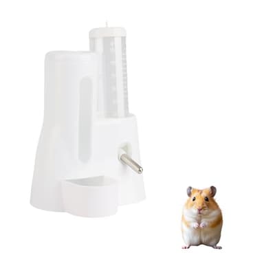 2 in 1 Hamster Water Bottle - Automatic Feeder Food Water Dispenser, Freestanding Cage Feeder with Food Bowl for Small Animals Like Gerbil, Rat, or Rabbit, Guinea Pig Water Bottle, White