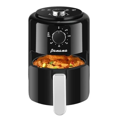 Panana Compact 2L Air Fryer,6 Preset Menus, Adjustable Timer, 0-200°C Temperature Control, Non-Stick Basket, 800W Oven Low Fat Oil Free Healthy Frying Cooker (Black, 2L)
