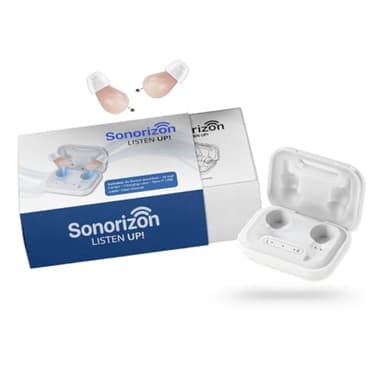 Sonorizon Sound Amplifiers - Rechargeable Digital In-Ear Device with Adaptive Sound Boost - 20 Hour Battery - Nearly Invisible Hearing Amplification Buds for Adults & Seniors - By Sonorizon Hearing