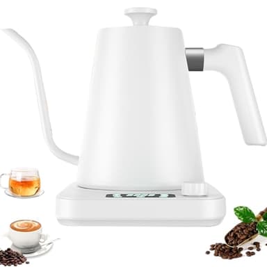 1200W Gooseneck Electric Kettle with Temperature Control Presets, Real-Time LCD Display, 0.9L Fast Heating Pour Over Coffee & Tea Pot, 24-Hour Keep-Warm, Precision Memory Function white