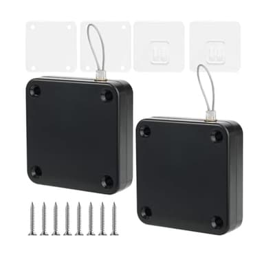 2 Pcs Automatic Door Closer, Door Retractor with Drawstring, Screws and Self Adhesive Hooks, Black Punch-Free Automatic Multifunctional Door Closing Mechanism for All Kinds of Doors