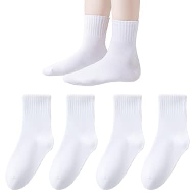 Marchare Kids Seamless Socks Boys Girls Cotton Athletic Socks 5-8 Years School Ankle Socks with Retro Stripes White 4Pack