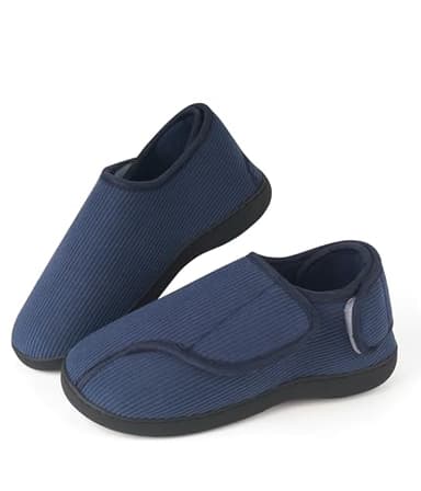 FORVEVO Men's Slippers Size 9, Diabetic Wide Fit Memory Foam Slippers, Fluffy Warm Comfy Fleece Non-Slip Slipper for Arthritis Edema Swollen House (Navy)