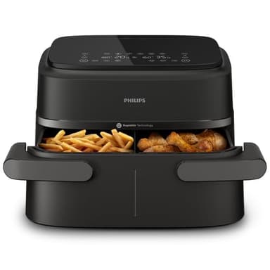 Philips Dual Basket Airfryer 1000 Series - 7.1L Mega Draw or Dual 3.5L+3.5L cooking zone, RapidAir Technology, 10 Cooking Functions, 90% Less Fat, Compact Design, (NA154/09)
