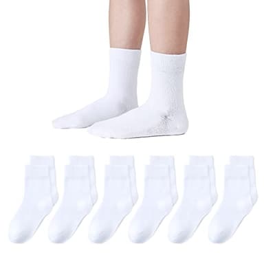 Marchare Girls Crew Socks Seamless Kids Socks Cotton School Socks White 6 Pack 7-10 Years