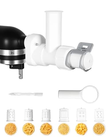 HOMGEN Pasta Maker Attachment for Kitchenaid Mixer with 6 Different Shapes Nozzles & Plug Rod & Cleaning Brush Compatible with Kitchen Aid Stand Mixer for Making Spaghetti, Macaroni, etc