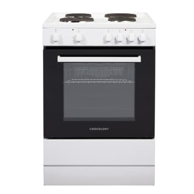 Cookology CFSP600WH 60cm Wide, 62 Litre Capacity Freestanding Electric Single Cooker with Solid Plate Top 4 Cooking Zone Hob and Analogue Dials – in White