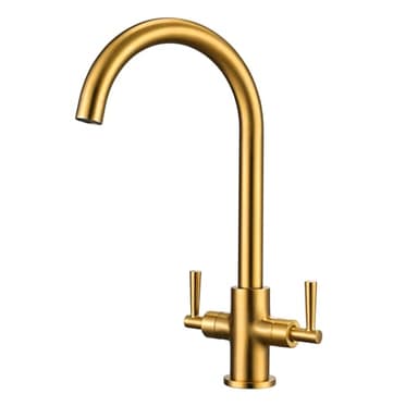 Peppermint Brushed Gold Kitchen Tap Dual Lever Rustic Monobloc Gold Mixer Tap Kitchen Sink Taps Stainless Steel Traditional Swan Neck 360° Swivel Mixer Taps 1 Hole for Vintage Kitchens