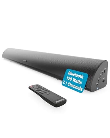 MAJORITY Bluetooth Sound Bar for TV | Built-in Subwoofer, 120 Watts 2.1 Channel Sound | RCA, Optical, and AUX Connection | Wall Mountable, Remote Control | Snowdon TV Soundbar