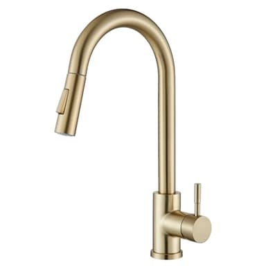 HARNART Kitchen Tap Stainless Steel Sink Tap with Pull Out Sprayer Hose Single Hole,360° Swivel Kitchen Mixer Taps with 2-Mode Sprayer Gold
