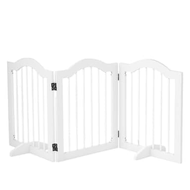 PawHut Freestanding Pet Gate Wooden Dog Gate with Support Feet Foldable Pet Fence Safety Barrier for the House Doorway Stairs White